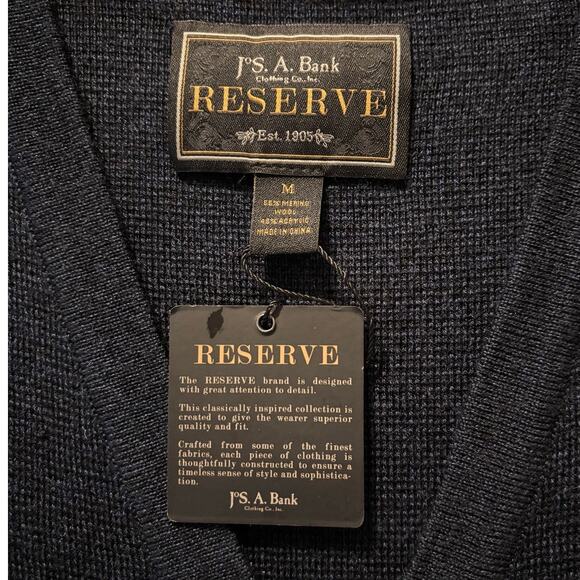 Jos A Bank Reserve Men’s Medium Sweater Vest Merino Wool Blend Knit Button Front - Picture 3 of 5